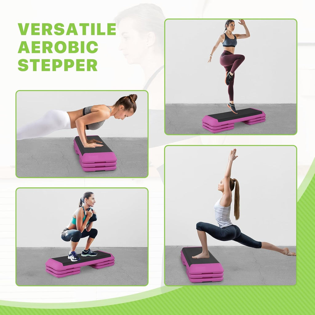 43-Inch Exercise Stepper Platform with Risers, Adjust Height 4 inch - 6 inch - 8 inch, Pink T646066