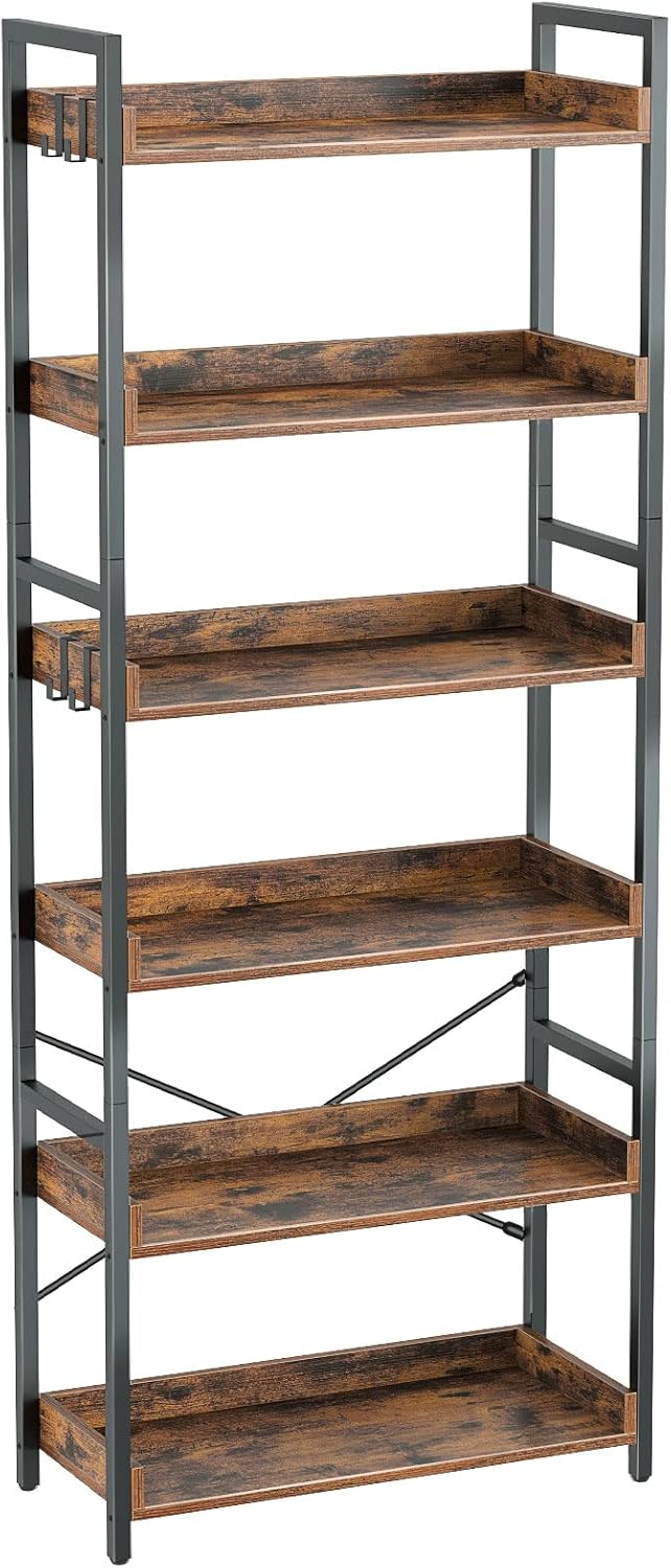 5 Tier Wood Bookshelf with 4 Hooks E72974