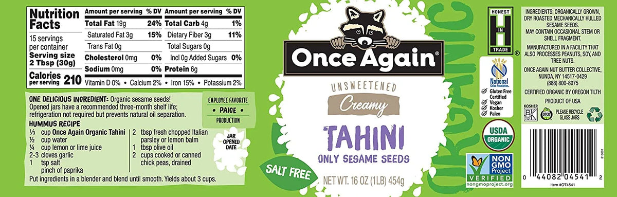 16 oz Pack of 3 Organic Unsweetened Tahini I16188