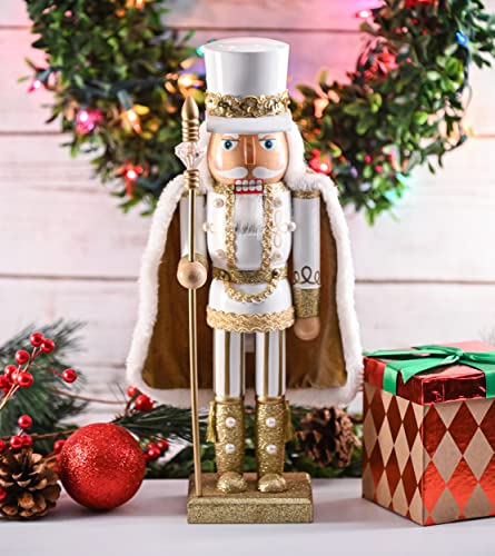 Gold and White Glittered Wooden Nutcracker 14" Y941841