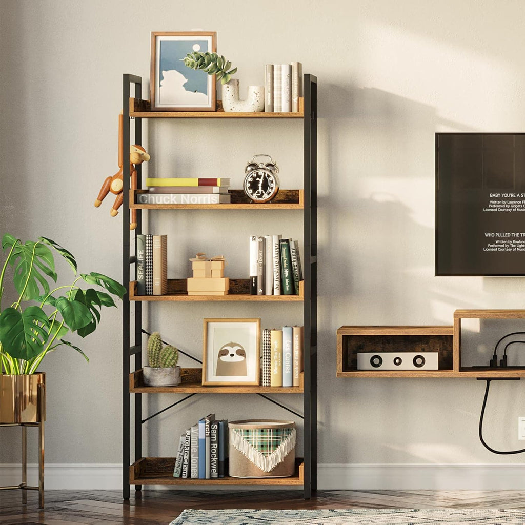 5 Tier Wood Bookshelf with 4 Hooks E72974