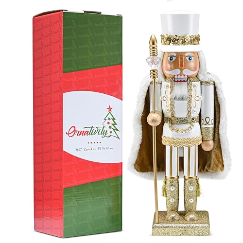Gold and White Glittered Wooden Nutcracker 14" Y941841