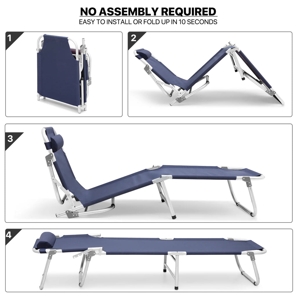Navy Blue Portable Folding Camping Cot with Pillow and Carry Bag E2915