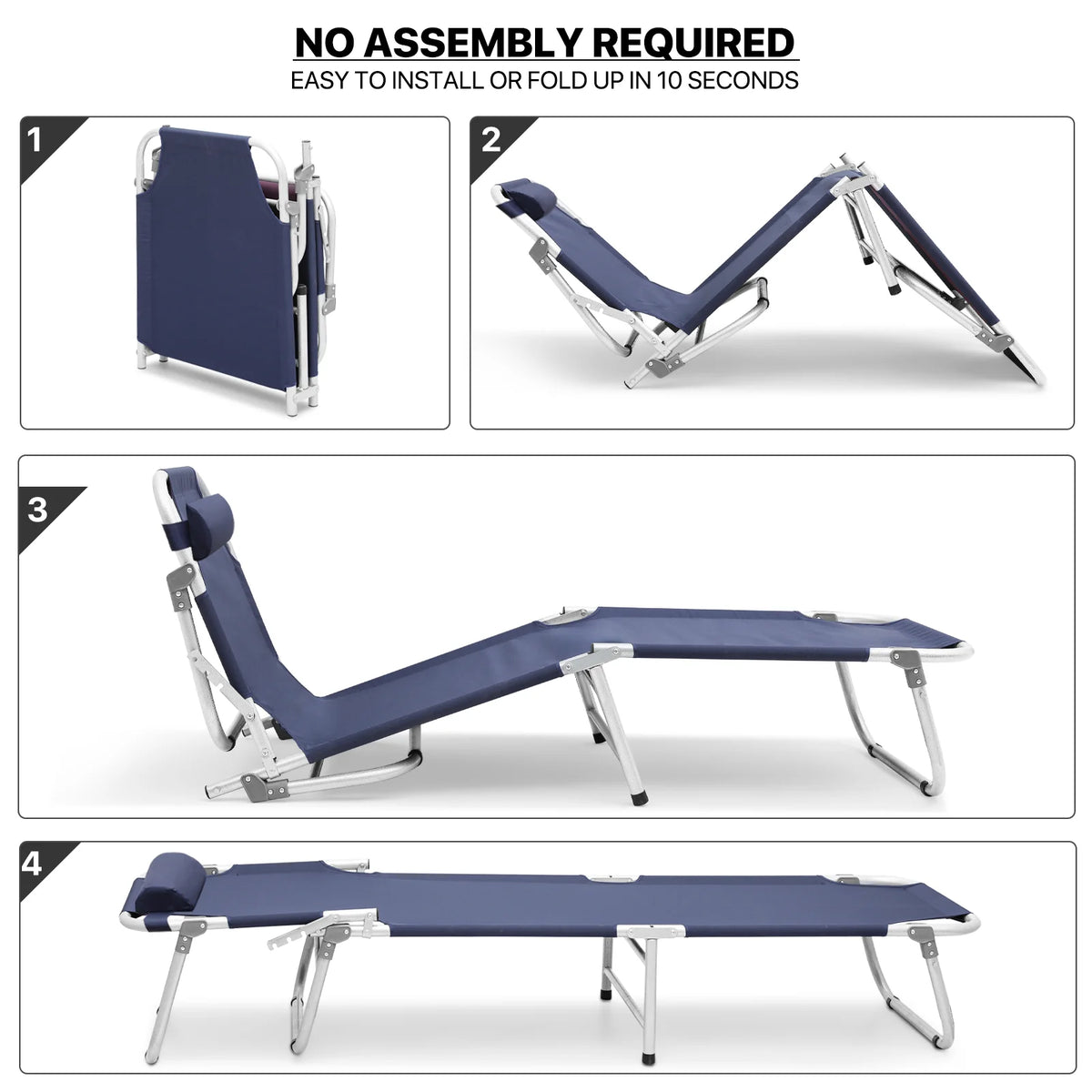 Navy Blue Portable Folding Camping Cot with Pillow and Carry Bag E2915