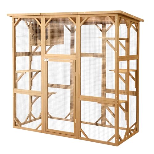 Grey Wooden Cat Enclosure with Platform F988
