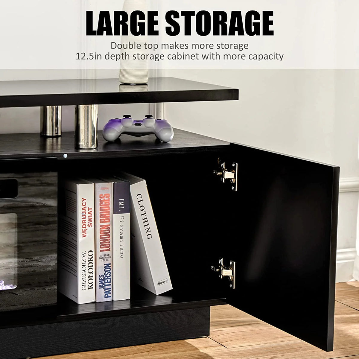 Black 70" Fireplace TV Stand with LED Lights D55443