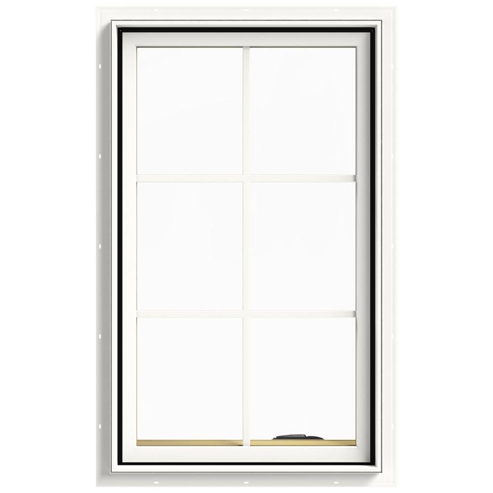 24 in. x 40 in. White Clad Wood Right-Handed Casement Window with Colonial Grids L11415