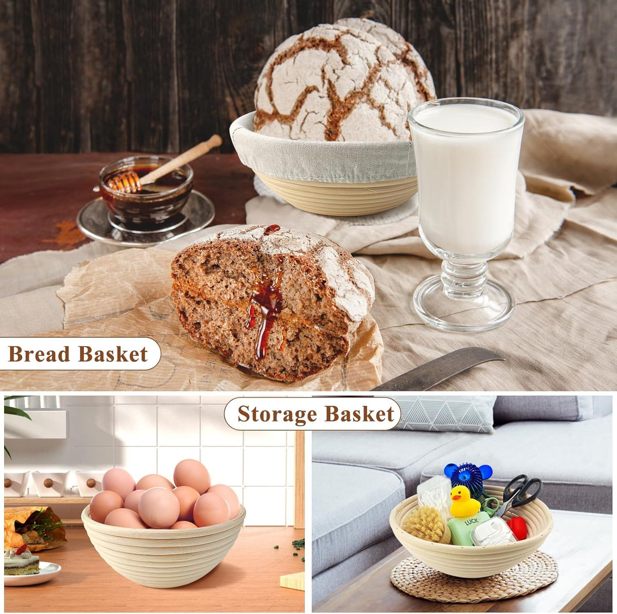 9 Inch Round & 10 Inch Oval Banneton Bread Proofing Basket with Liner, Bread Lame, Dough Scraper, Cleaning Brush M4921