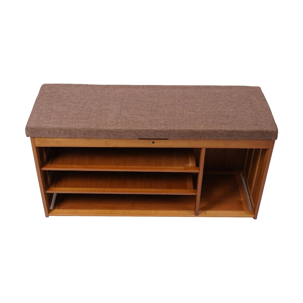 3 Tier Brown Bamboo Shoe Bench Storage Cabinet with Cushion Y939
