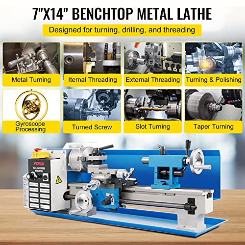 7"x14" 550W Variable Speed Metal Lathe with 3-jaw Chuck Digital Display J1935