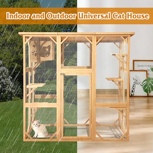 Grey Wooden Cat Enclosure with Platform F988