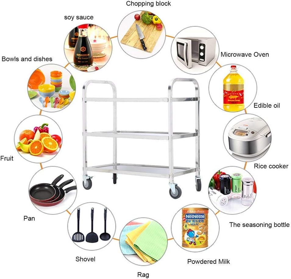 3 Tier Stainless Steel Utility Cart with Wheels K7245