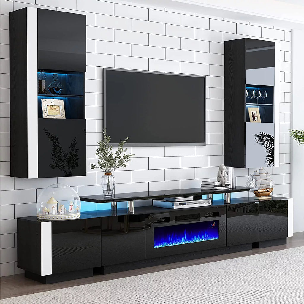 Black 70" Fireplace TV Stand with LED Lights D55443