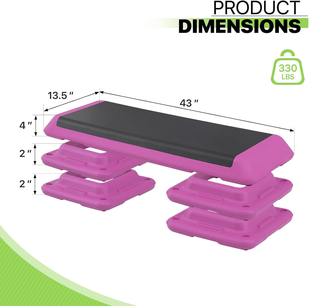 43-Inch Exercise Stepper Platform with Risers, Adjust Height 4 inch - 6 inch - 8 inch, Pink T646066