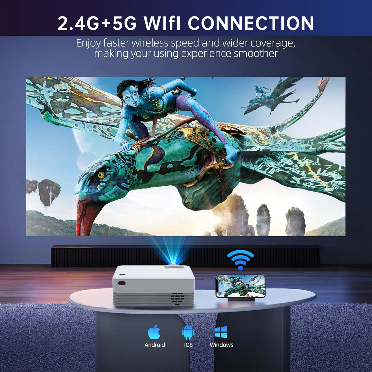 5G WIFI Bluetooth Mini Projector with Native 1080p Support 4k resolution E34976