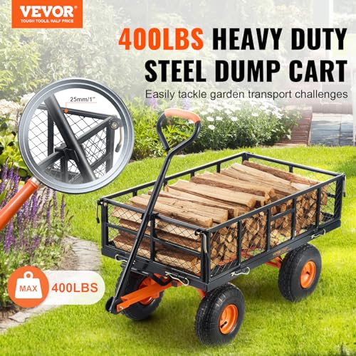400lbs Steel Garden Dump Cart with Removable Sides S8711