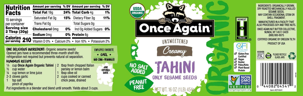 16 oz Pack of 3 Organic Unsweetened Tahini I16188