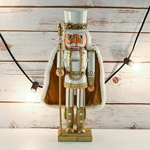Gold and White Glittered Wooden Nutcracker 14" Y941841