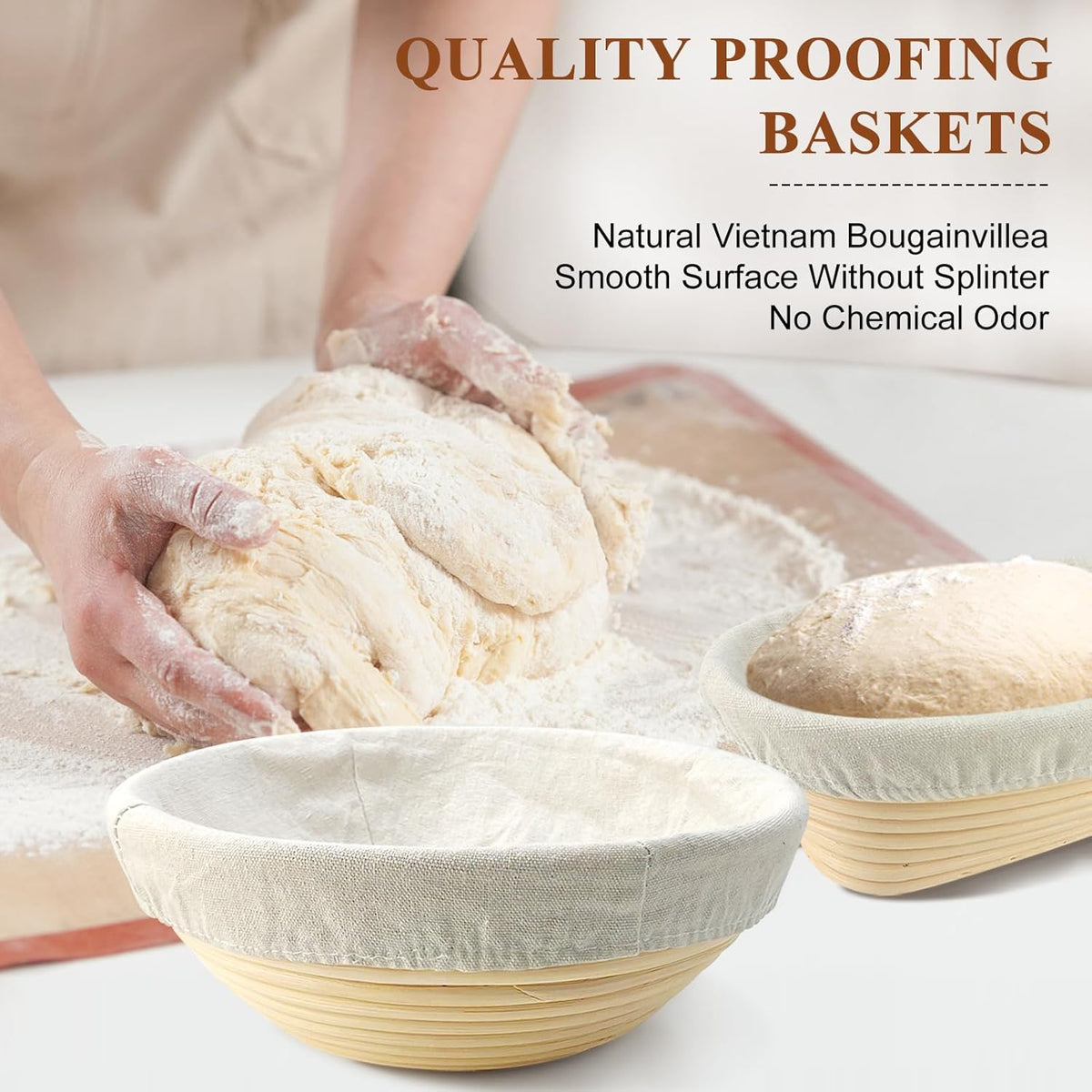 9 Inch Round & 10 Inch Oval Banneton Bread Proofing Basket with Liner, Bread Lame, Dough Scraper, Cleaning Brush M4921