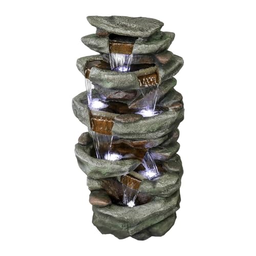 40" High 6-Tiers Cascading Rock Outdoor Water Fountain with LED Lights L3104