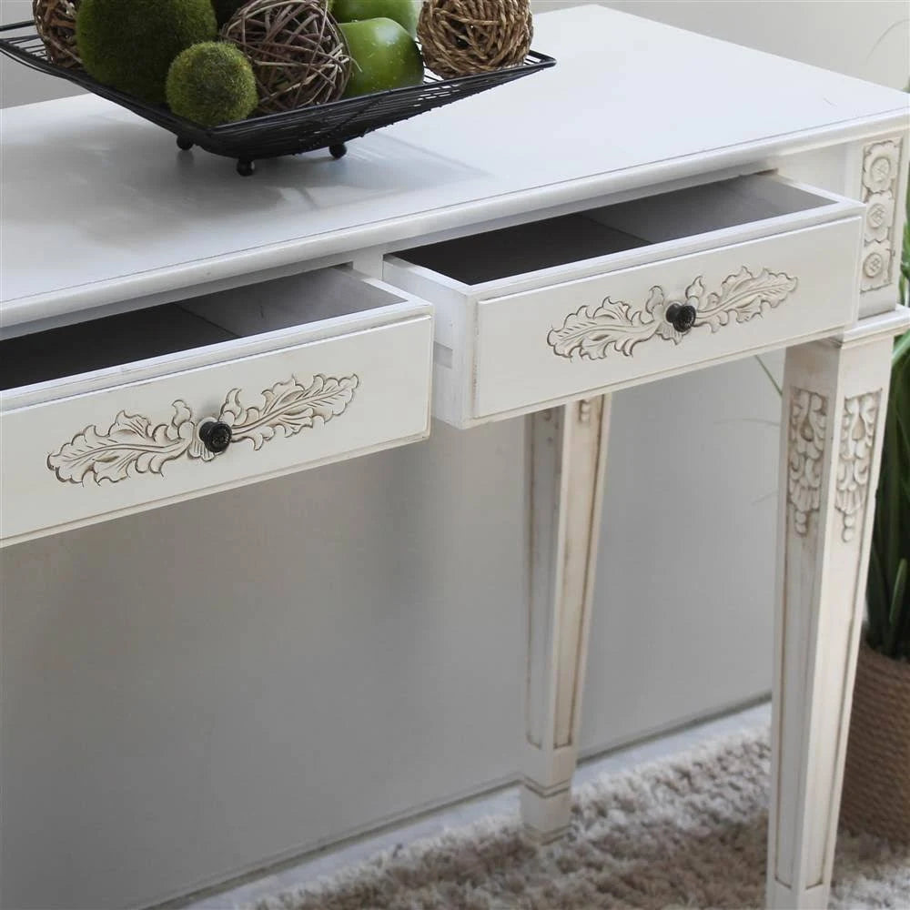 Antique White Two Drawer Rectangular Console Table W49373