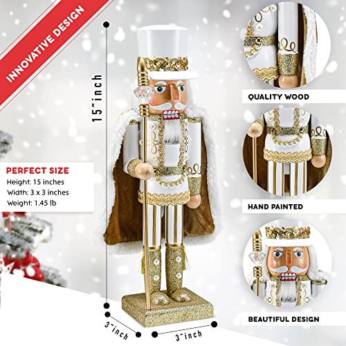 Gold and White Glittered Wooden Nutcracker 14" Y941841