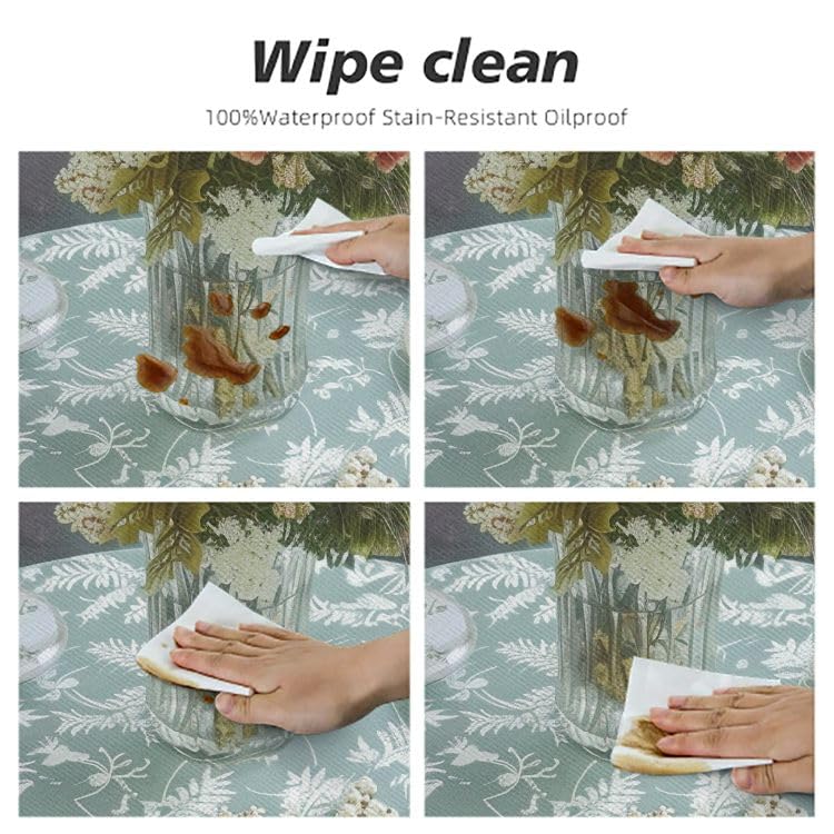 Round Vinyl Fitted Tablecloth with Flannel Backing Elastic Edge Design Table Cover L7052