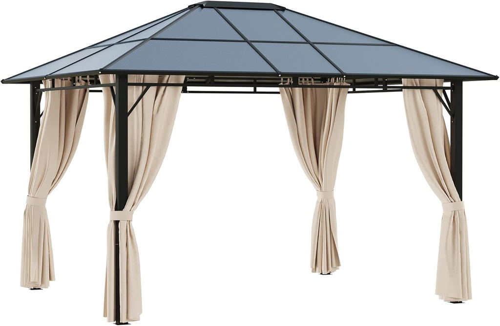 Off-White 10' x 12' Hardtop Gazebo with Polycarbonate Roof Aluminum Frame K192