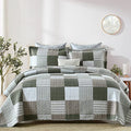 100% Cotton Navy Blue Grey Plaid Queen Size 3 Pieces Quilt H1766