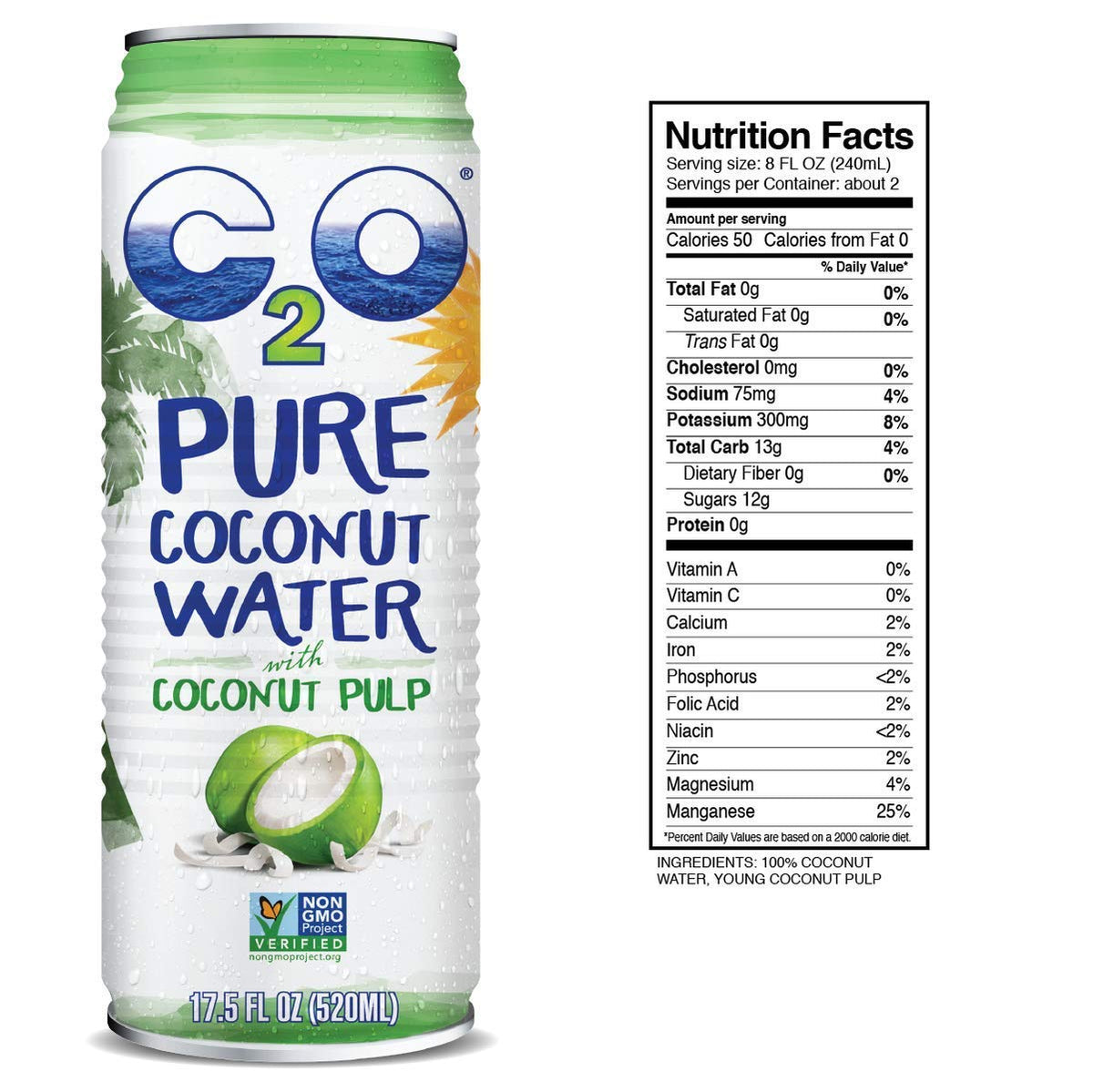 17.5 FL OZ Pack of 12 Pure Coconut Water with Pulp R1510