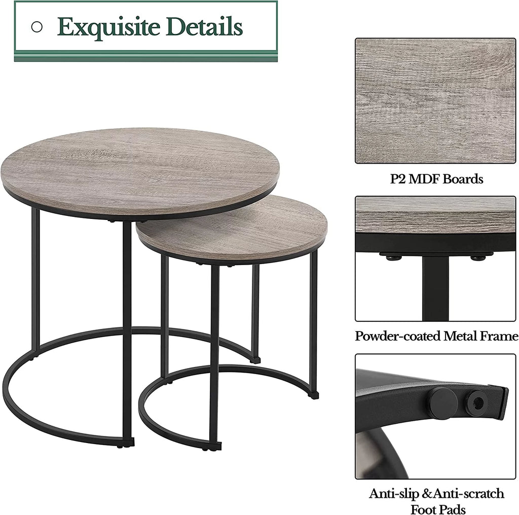 Coffee Table Set of 2 Round Wooden Metal Z5080