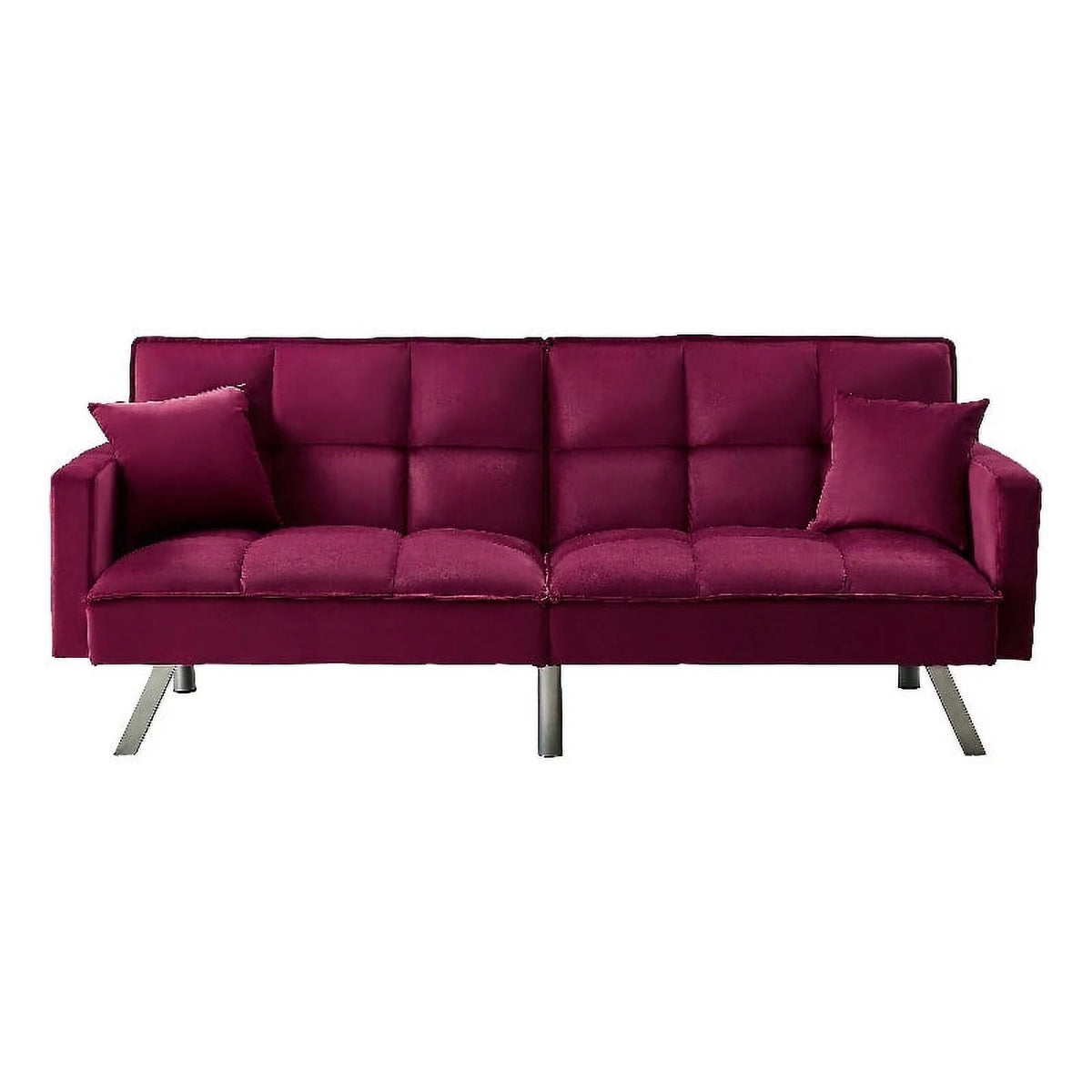 80" Convertible Wood & Velvet Fabric Sleeper Sofa Bed in Red H199
