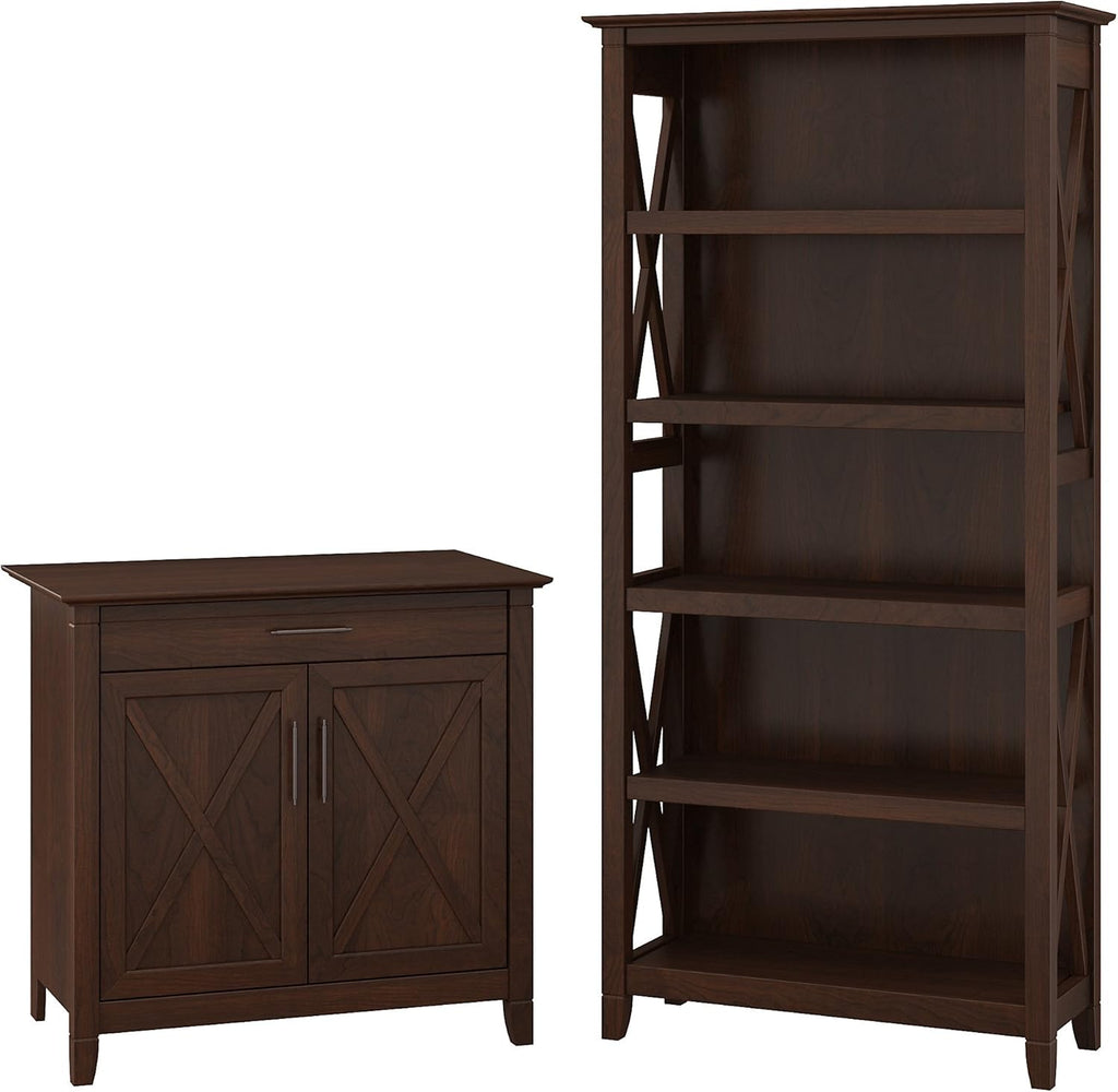 Bing Cherry Secretary Desk With 5 Shelf Bookcase A39031