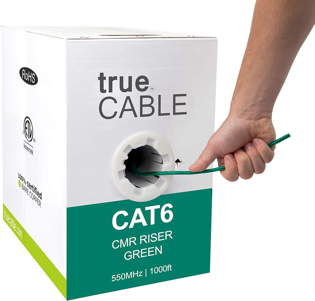 Cat6 Riser 1000ft Black 23AWG 4 Pair Solid Bare Copper Bulk Ethernet Cable D846