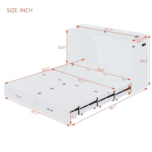 Queen Size Murphy Wall Bed with USB Charging Station and Storage Drawer Q263973