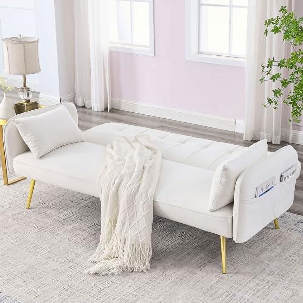 Black Convertible Folding Linen Fabric Futon Sofa Bed with Adjustable Backrest and Metal Legs H35190