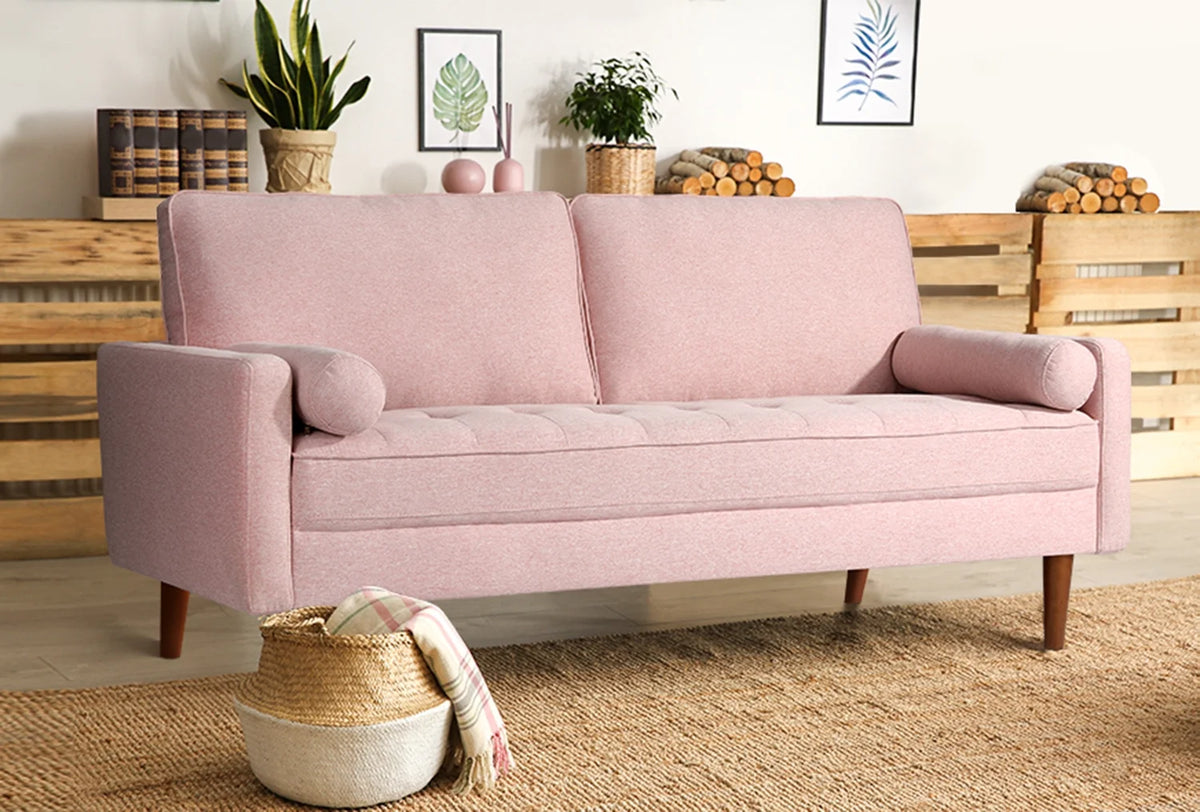 Pink Linen 2 Seater Sofa with 2 Pillows I379