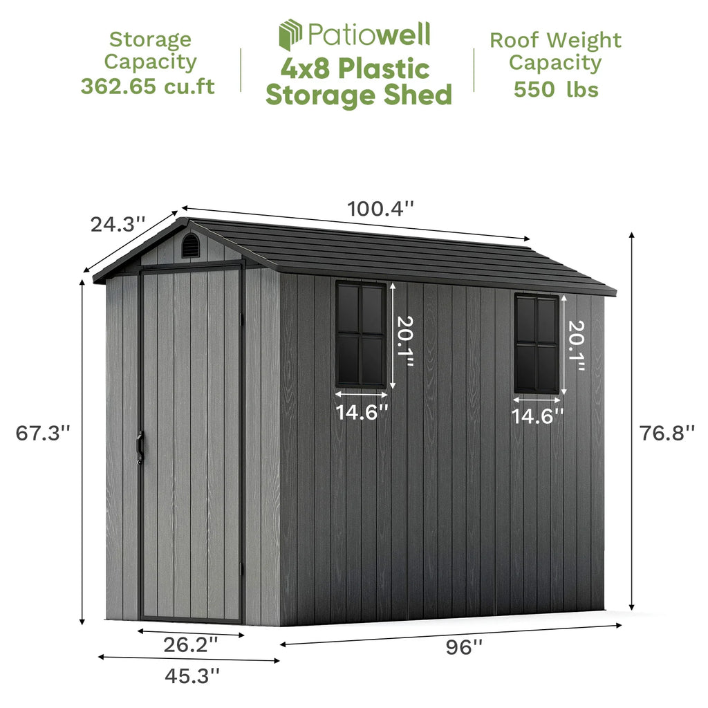 4x8 Resin Storage Shed with Lockable Doors T846