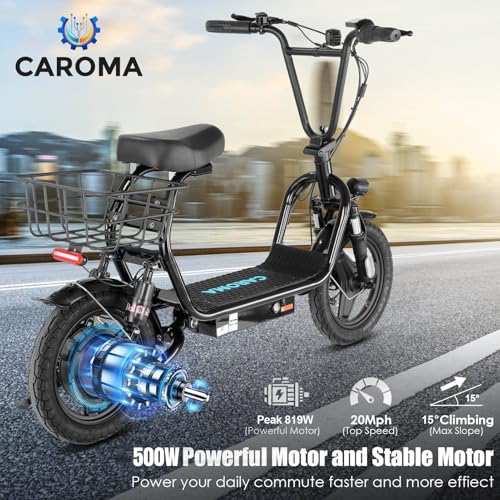 Electric Scooter with Seat, 14" Tires Foldable with Basket B40345