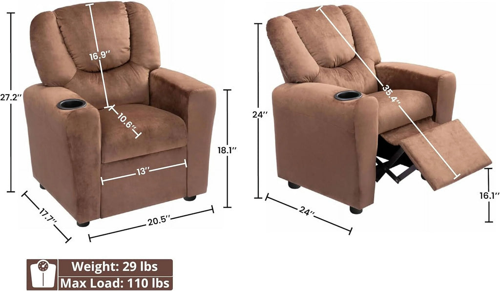 Brown Microfiber Toddler Recliner with Footrest K81612