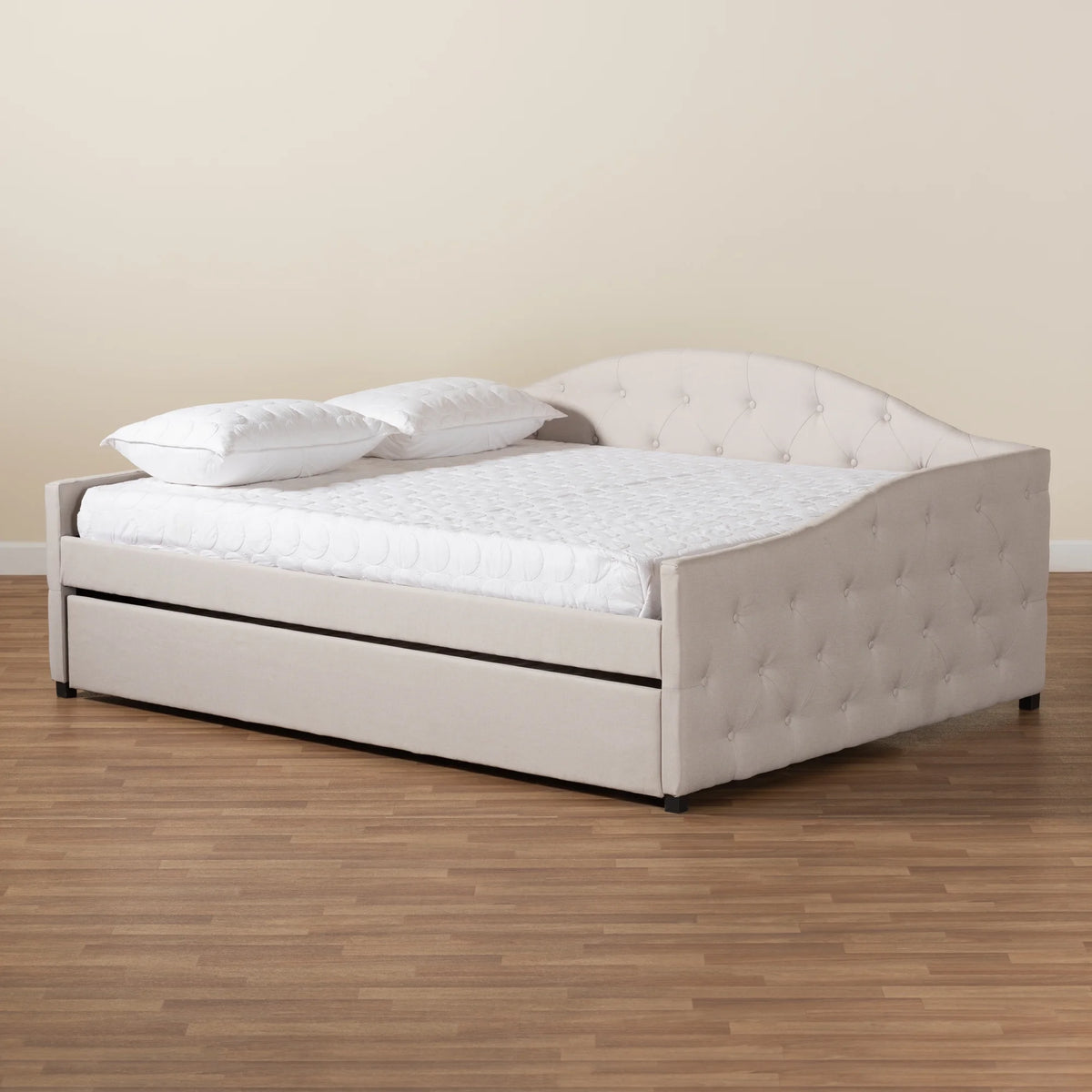 Beige/Black Upholstered Daybed with Trundle J701273