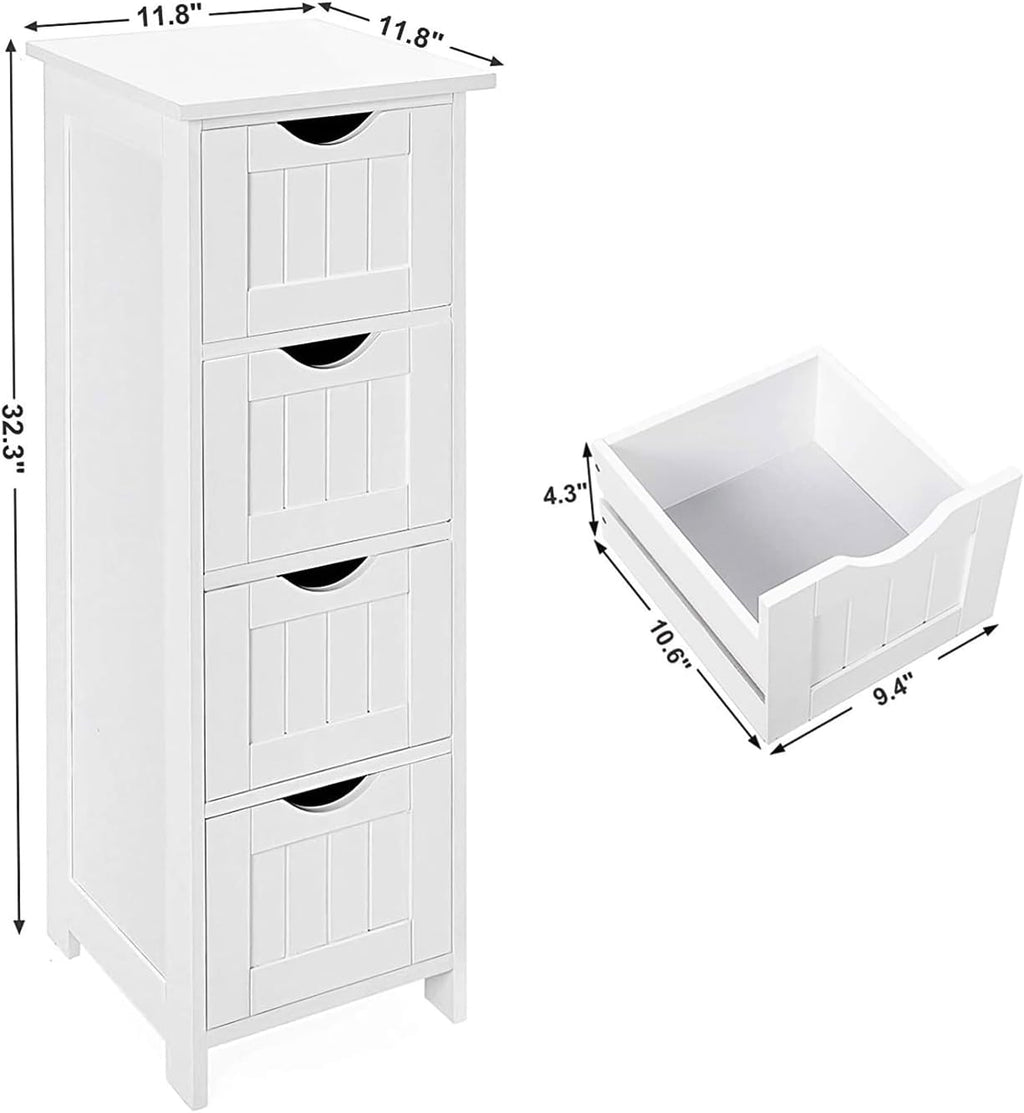 White Wooden Bathroom Floor Cabinet with 4 Drawers C70679