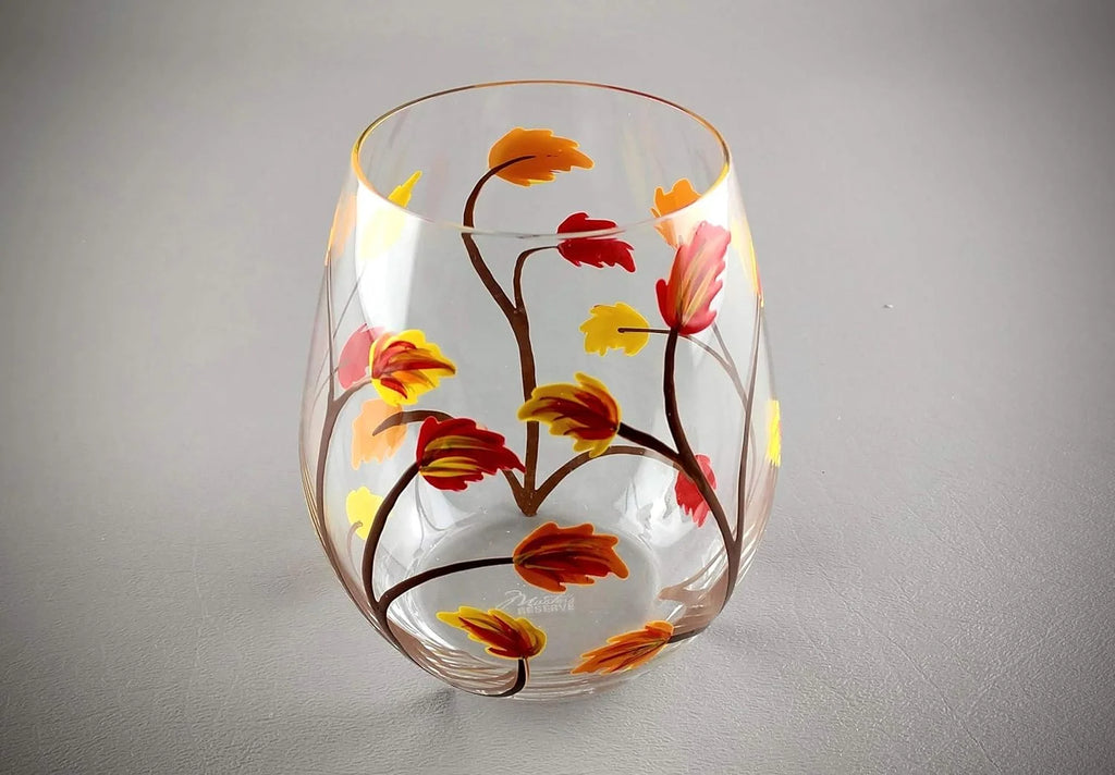 Stemless Hand Painted Wine Glass 18 Ounce W96412
