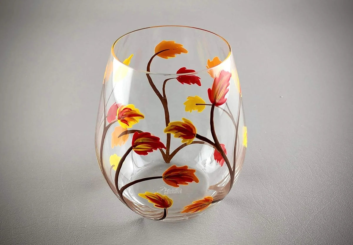 Stemless Hand Painted Wine Glass 18 Ounce W96412