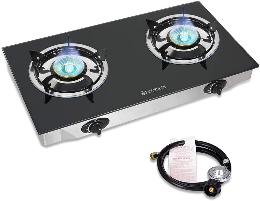 Single Burner Propane Stove with Auto Ignition, 9,500 BTU, Tempered Glass Gas Cooktop, Pack of 2 T6747