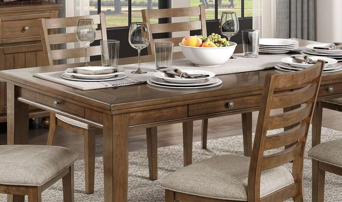 5pc Wooden Dining Table Set with Fabric Upholstered Chairs Q443816