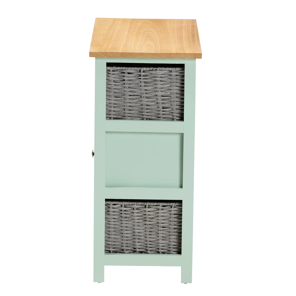 Oak Brown and Mint Green Wood 3-Drawer Storage Unit with Baskets U122