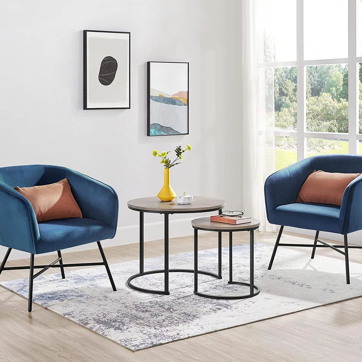 Coffee Table Set of 2 Round Wooden Metal Z5080