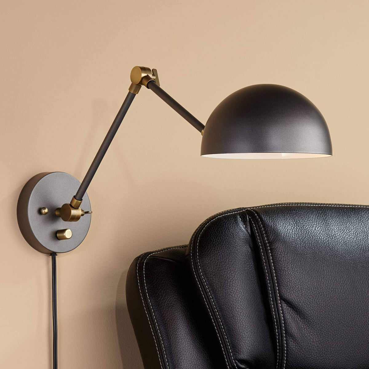 Industrial Swing Arm Wall Lamp Gunmetal Brass Plug-In Light Fixture Adjustable Y99817
