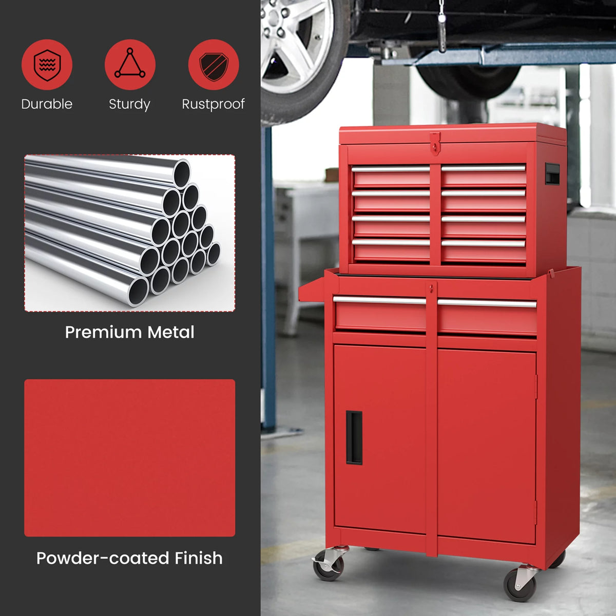 Red 5 Drawer Metal Rolling Tool Chest Cabinet S6170